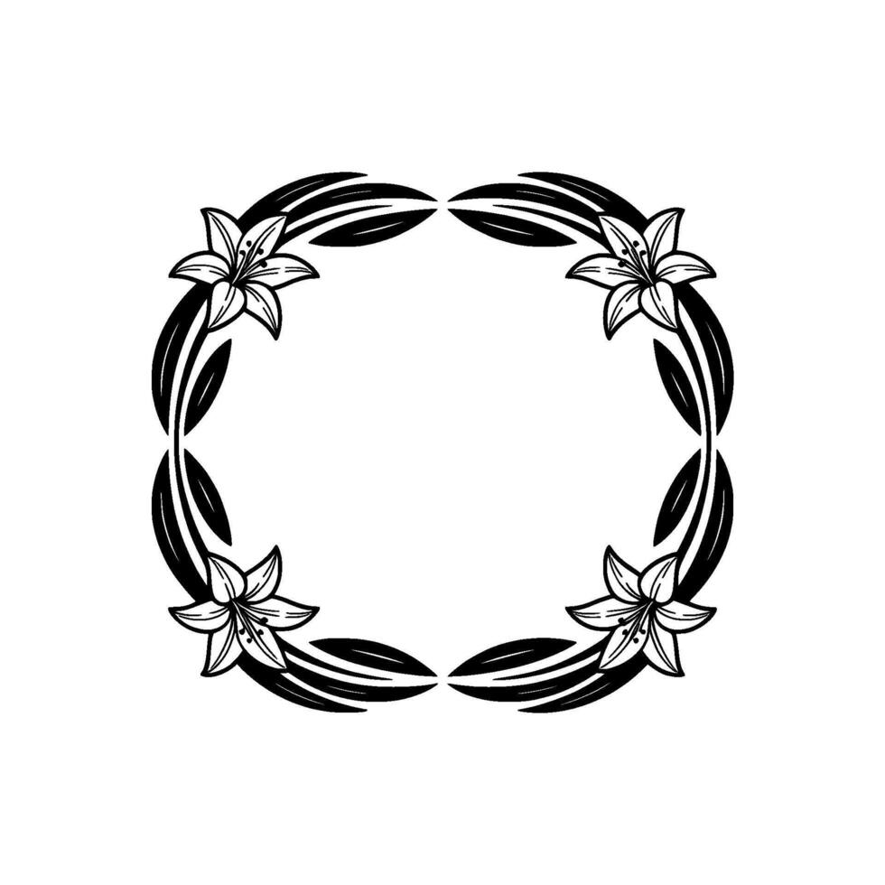 Elegant Floral Frame, Black and White Lily Border, Art Deco Style vector