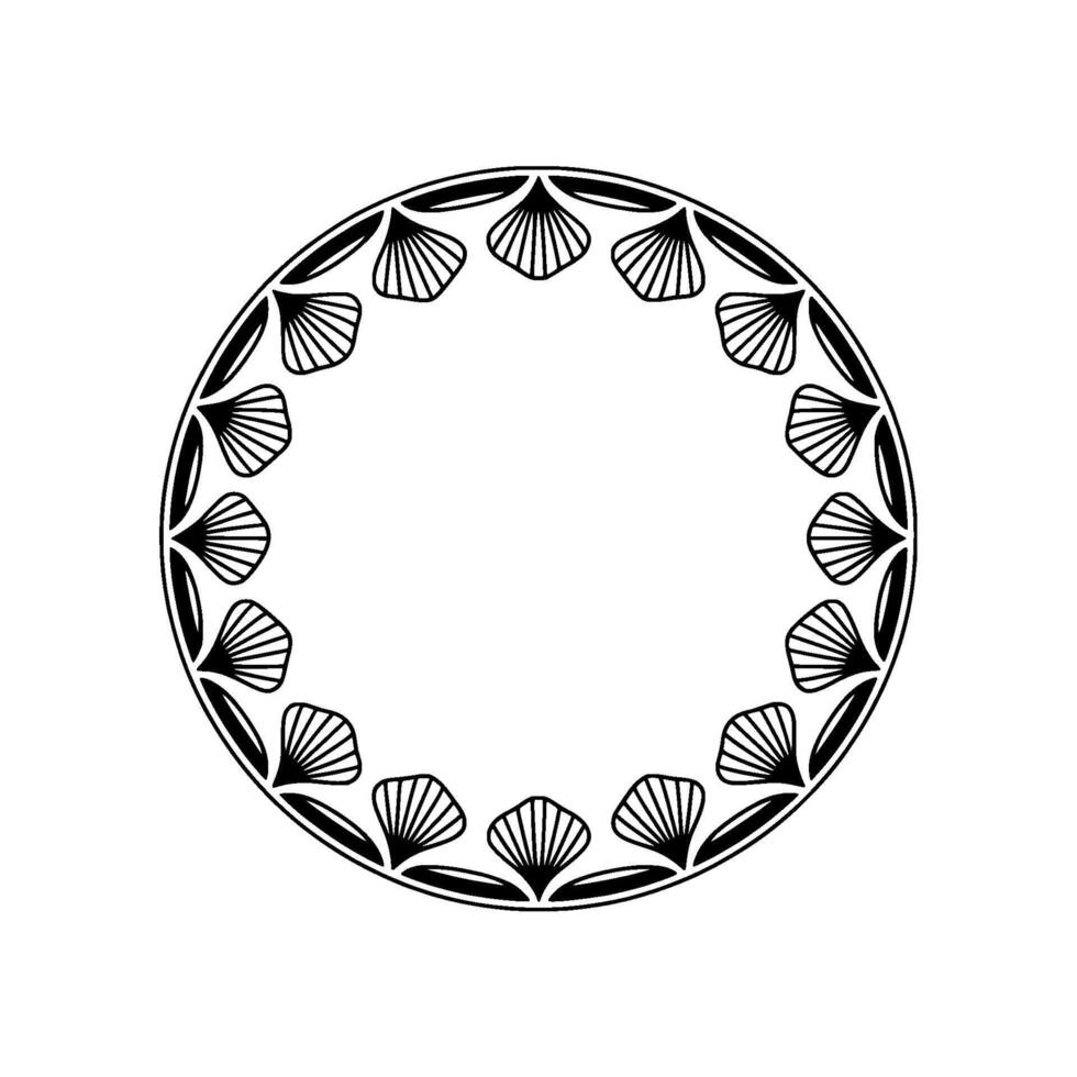 Minimalist Shell Circle Frame , Black White, Elegant Element vector