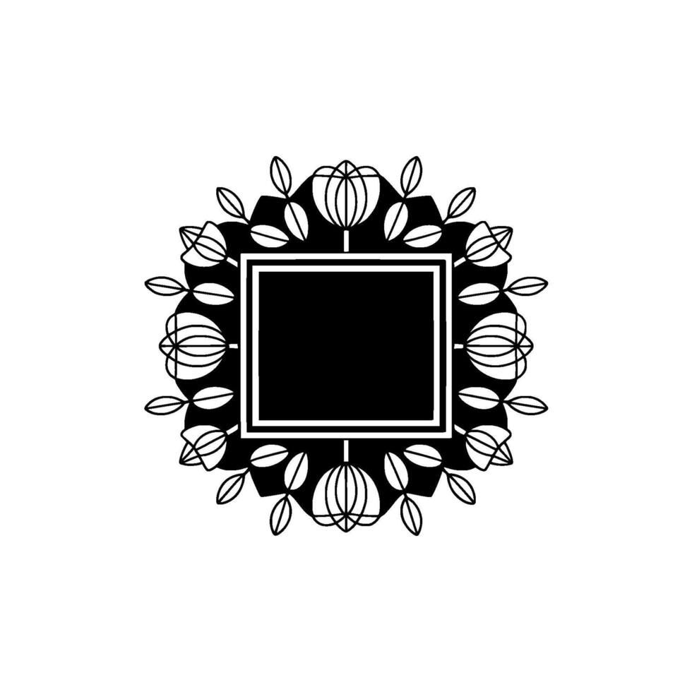 Elegant Black White Floral Frame on White Background. vector