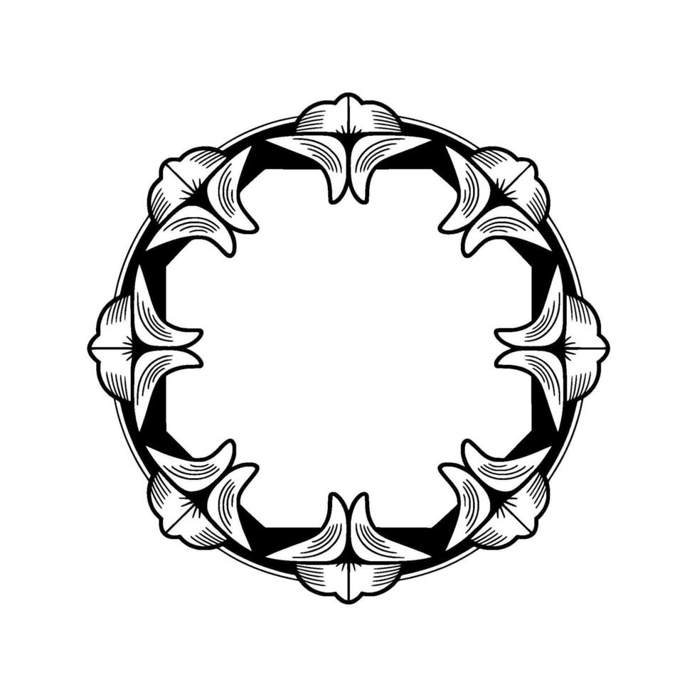 Elegant Floral Circular Frame in Black and White Minimalist vector
