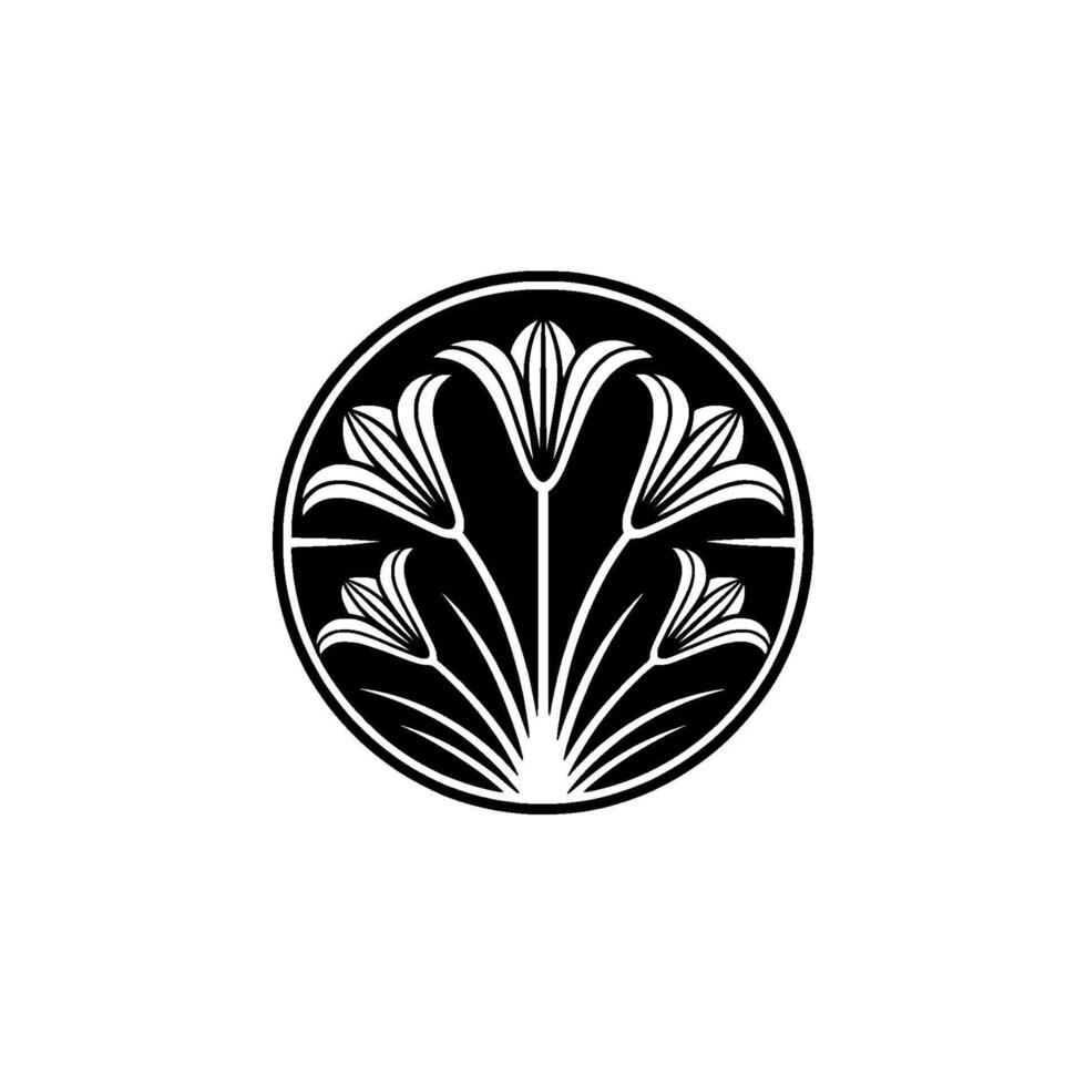 Elegant Lily Floral Emblem in Black and White, Minimalist vector