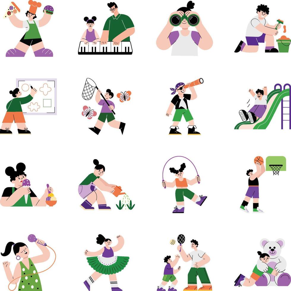 Collection of Childhood Memories Flat Illustrations vector