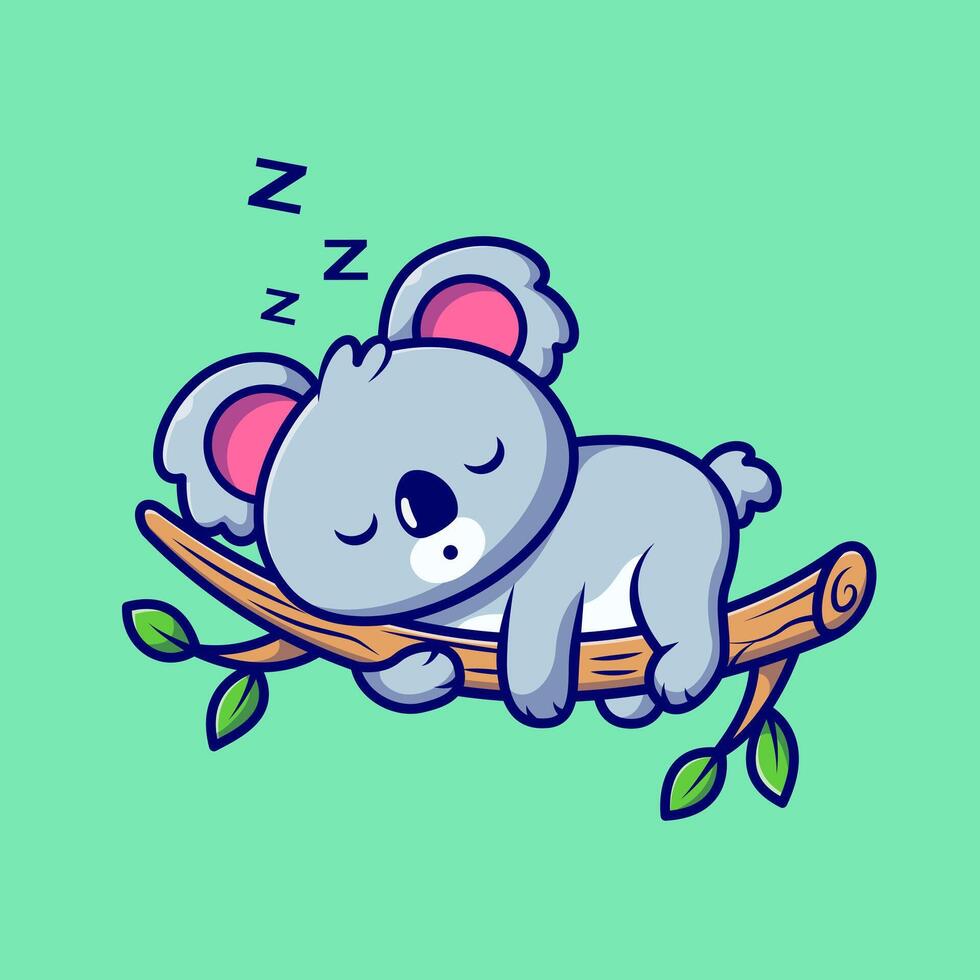Cute Koala Sleeping on Tree Cartoon vector