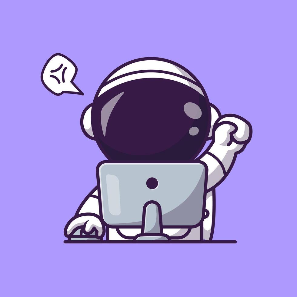 Cute Astronaut Working on Computer Cartoon vector