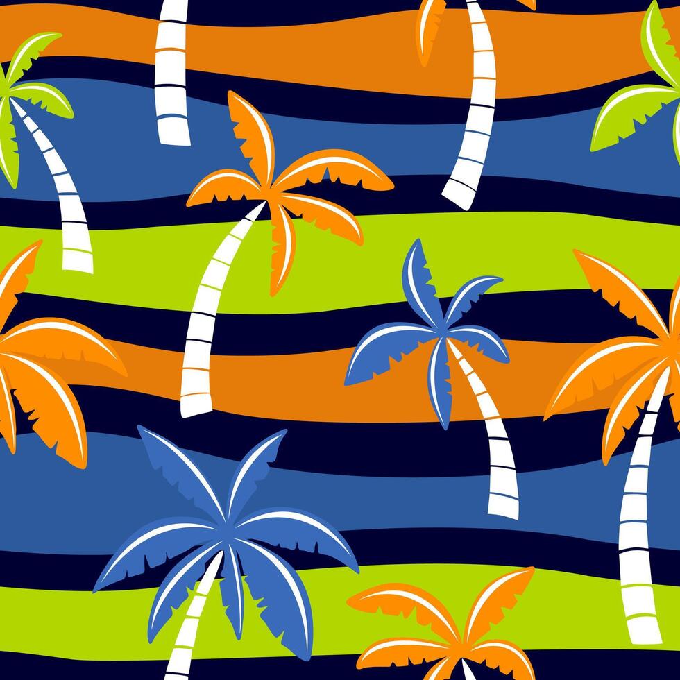 Palm tree bright seamless pattern design. Paradise rapport. Palms on stripped vector