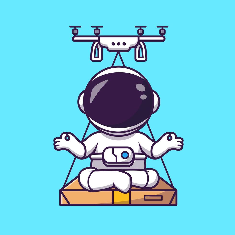 Cute Astronaut Shipping Box Package WIth Drone Cartoon vector