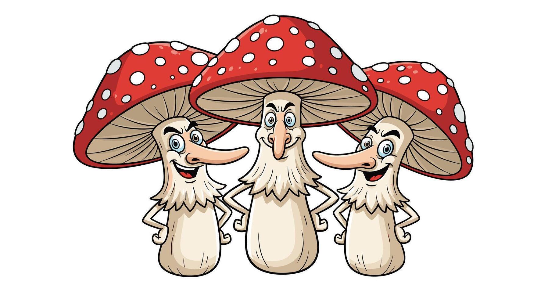 Whimsical Fungi Friends A Humorous Gathering Of Anthropomorphic Mushrooms In A Forest vector
