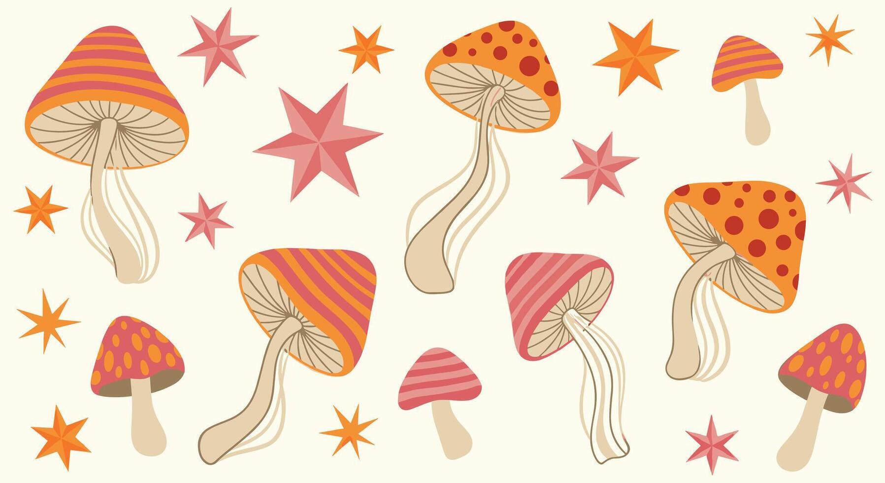 Mushroom and Star-Themed Seamless Pattern Design for Textiles and Backgrounds in Earthy Colors vector