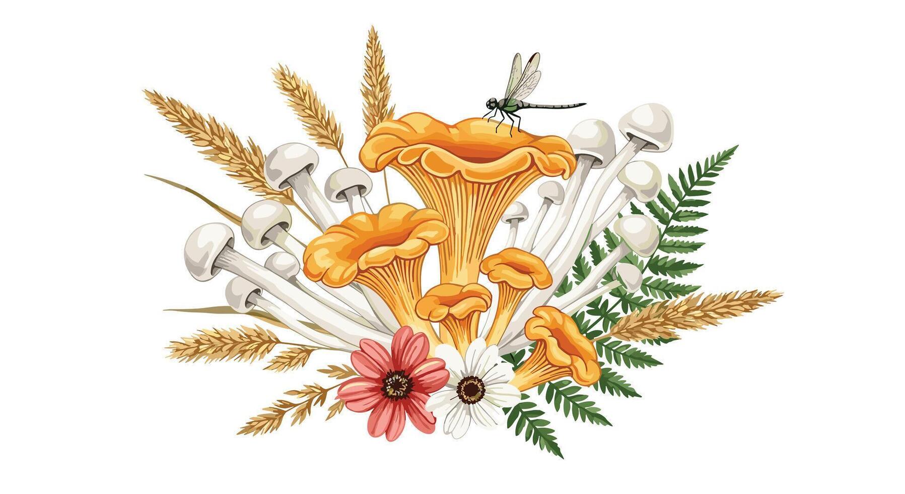 Autumnal Harvest of Forest Treasures A Still Life Composition of Mushrooms vector