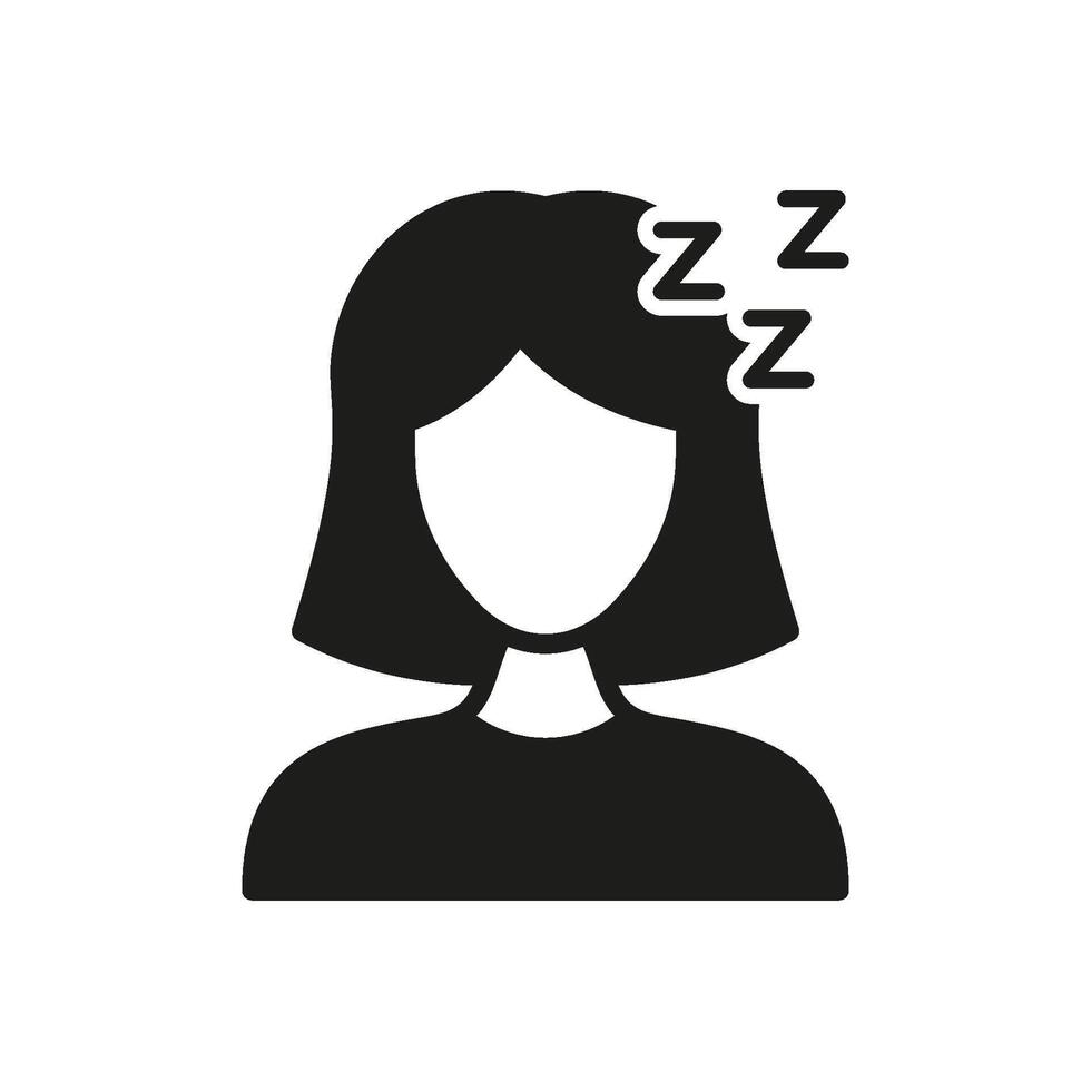 Female Sleeping Solid Icon. Rest, Relaxation, And Sleep Silhouette Symbol. Peaceful Slumber And Nighttime Resting Concept. Isolated Illustration vector
