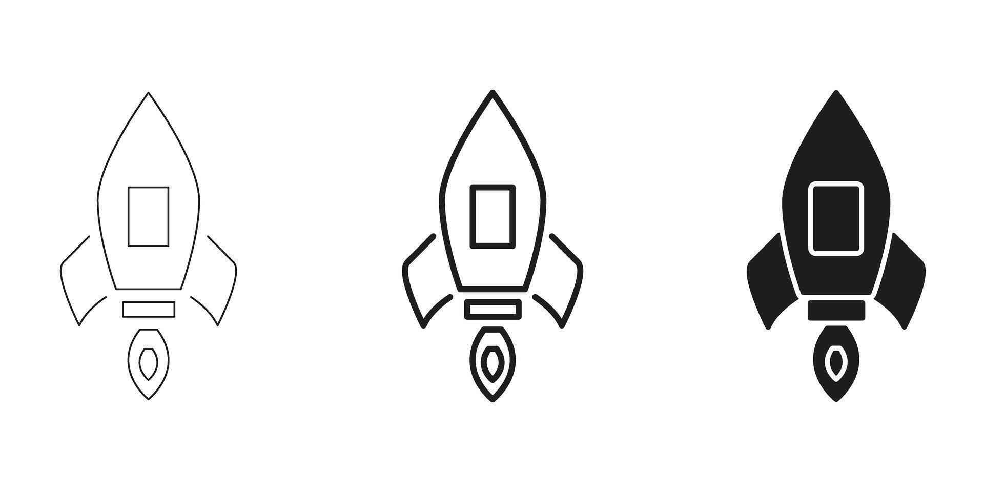 Rocket Launch In Line, Outline, And Glyph Icon Set. Space Exploration And Innovation Symbol Collection. Futuristic Technology And Startup Growth. Isolated Illustration vector