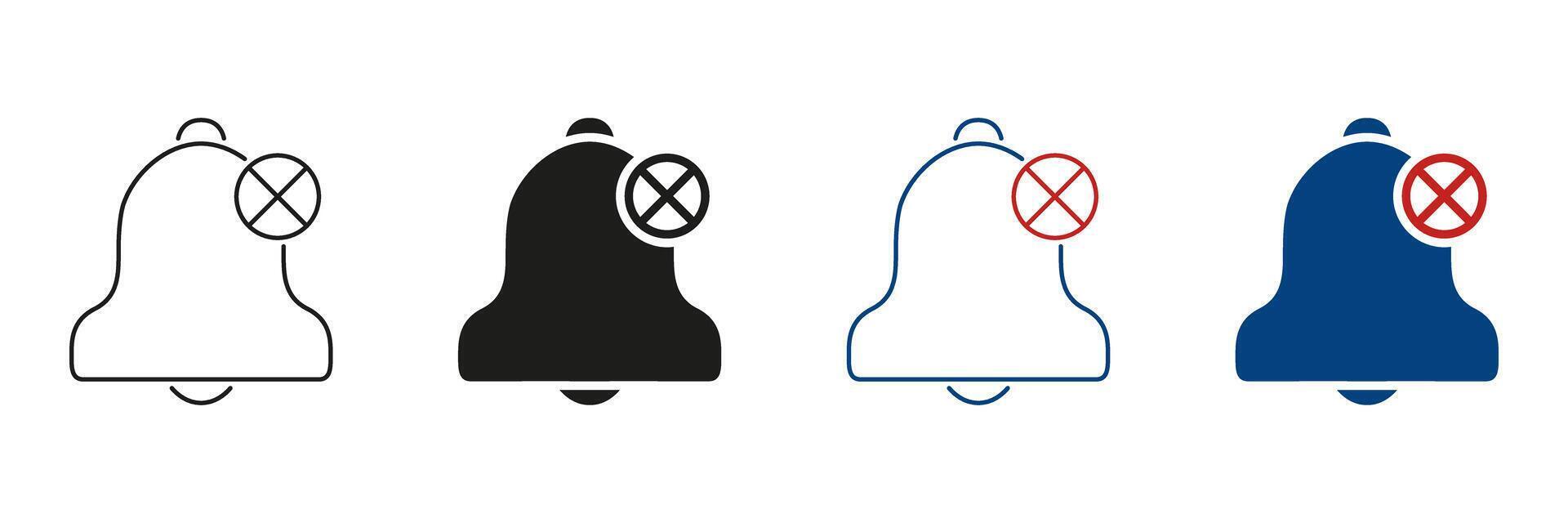 Bell With Crossed-Out Symbol Line And Solid Icon Set. Notification Mute, Silence, And Do Not Disturb Outline And Silhouette Symbol Collection. Alert Management. Isolated Illustration vector