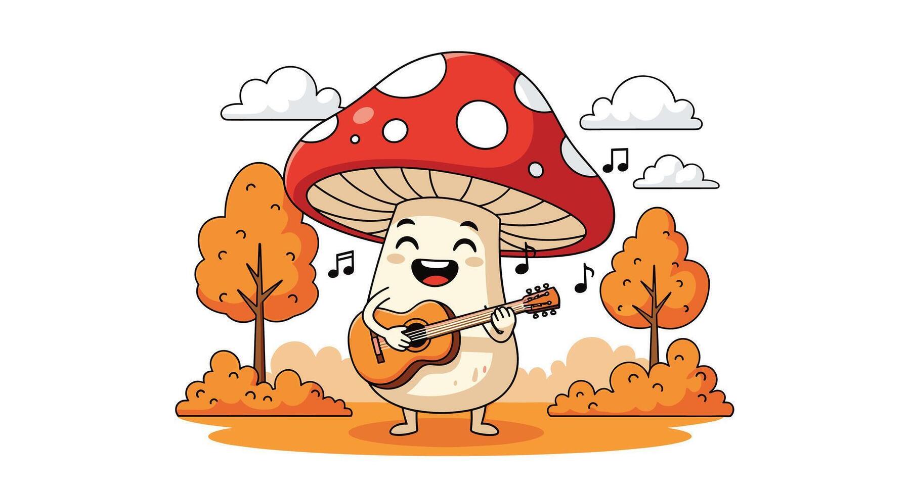 Delightful Mushroom Playing Ukulele in Autumn Landscape A Cheerful Musical Woodland Scene vector