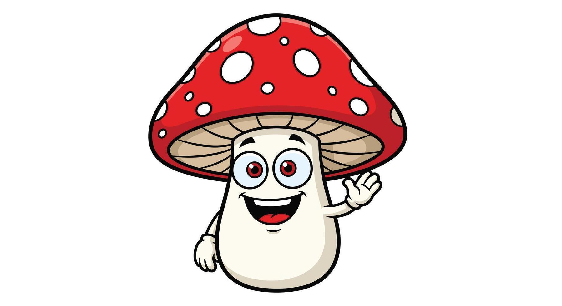 Happy Cartoon Mushroom Character Waving Hello to You with a Smile Face Design vector