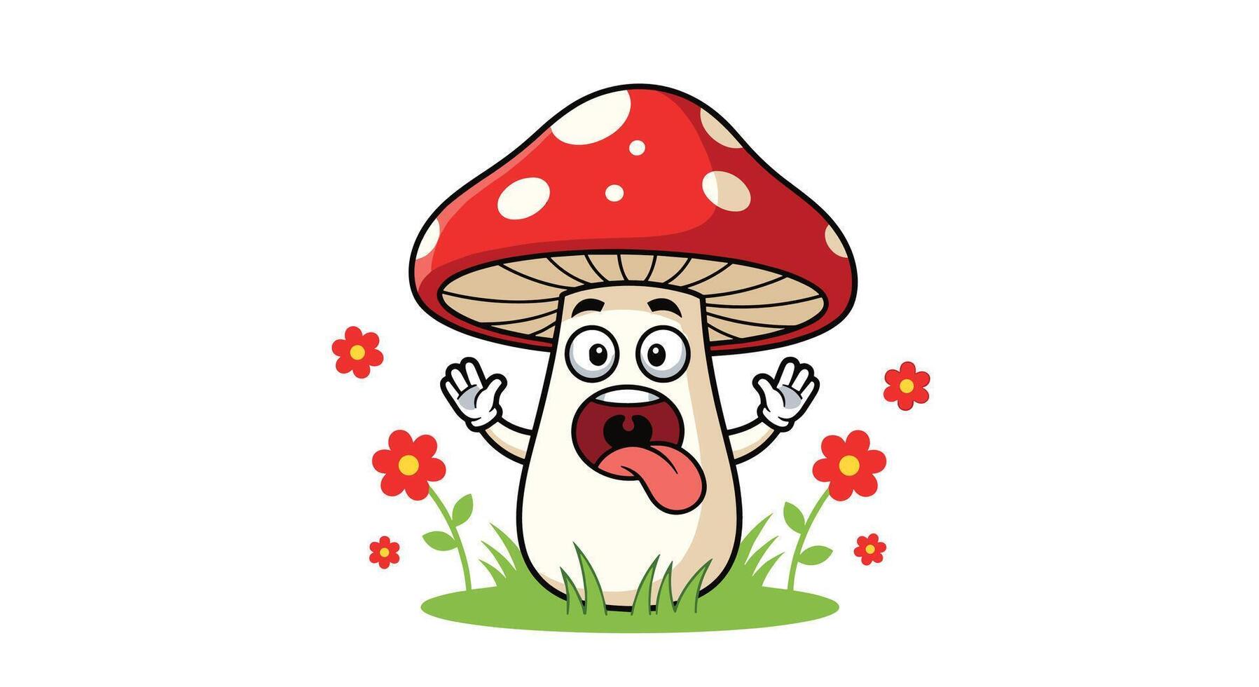 A Cartoon Mushroom's Shockingly Delicious Adventure Through the Enchanted Forest and Floral Meadow vector
