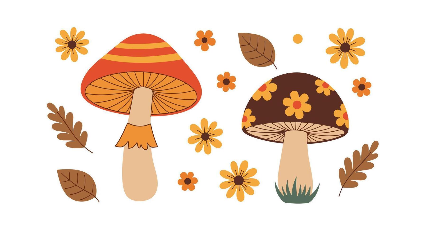 Autumnal Fungi and Floral Botanical Study A Celebration of Harvest Season Aesthetics vector
