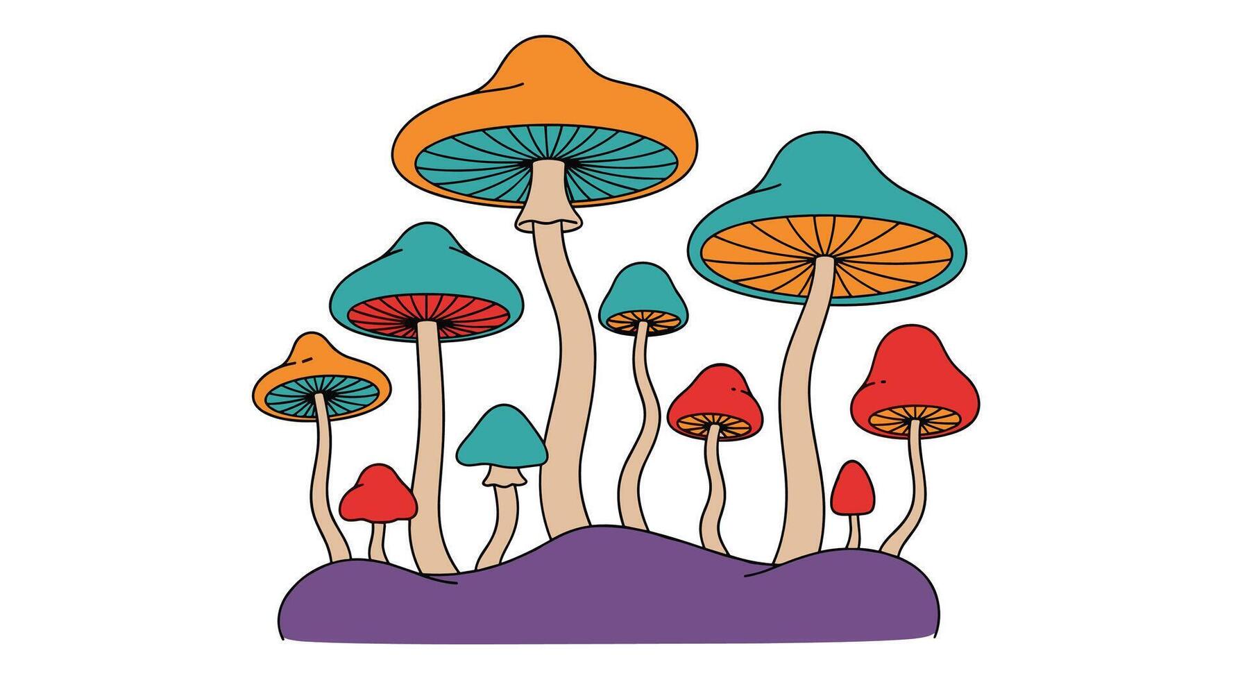 Exploring Fungi A Colorful Collection of Mushrooms and Their Natural Forest Habitats vector