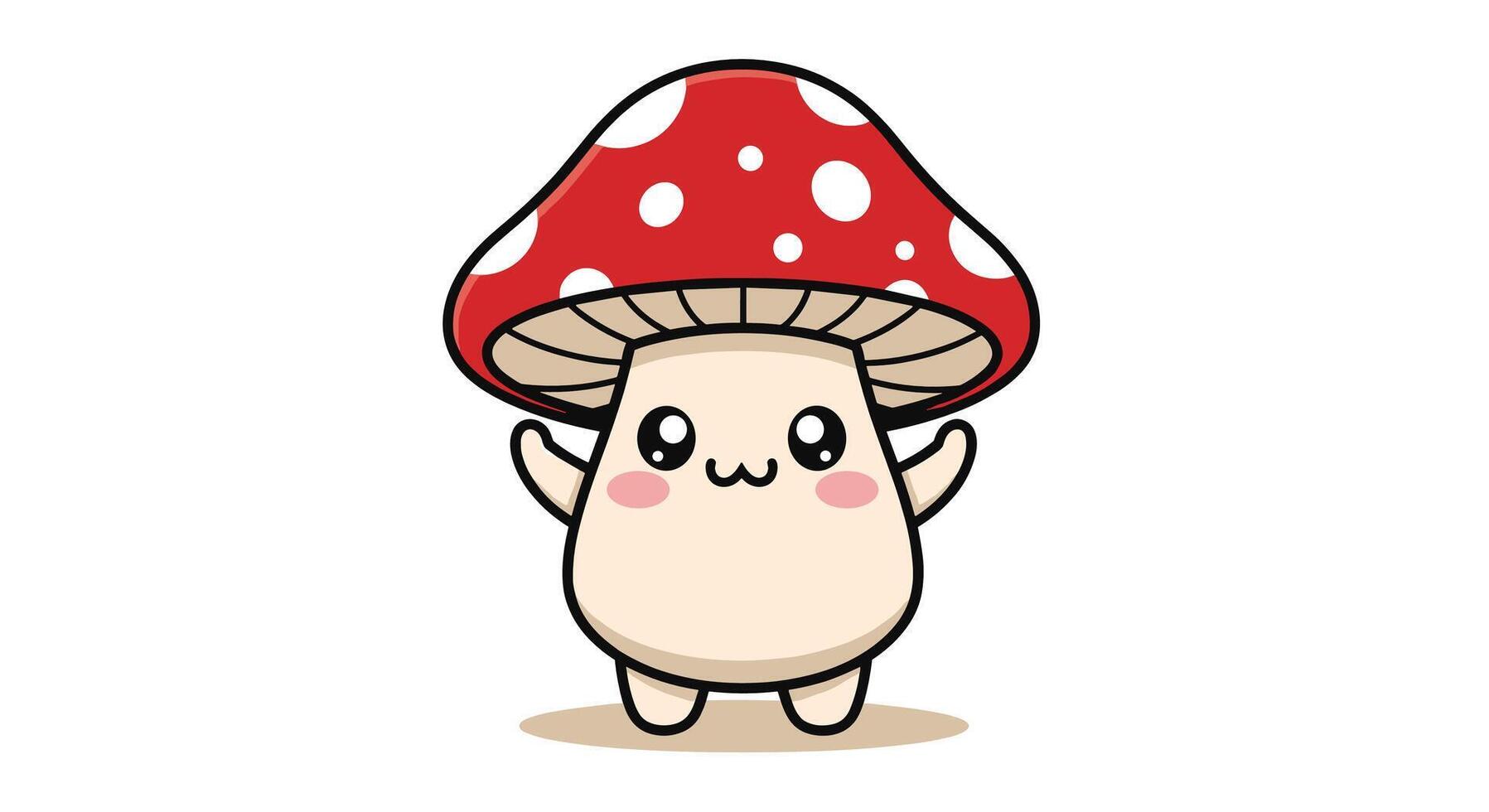 A Cute Red And White Mushroom Illustration With A Happy Face And Holding Arms vector