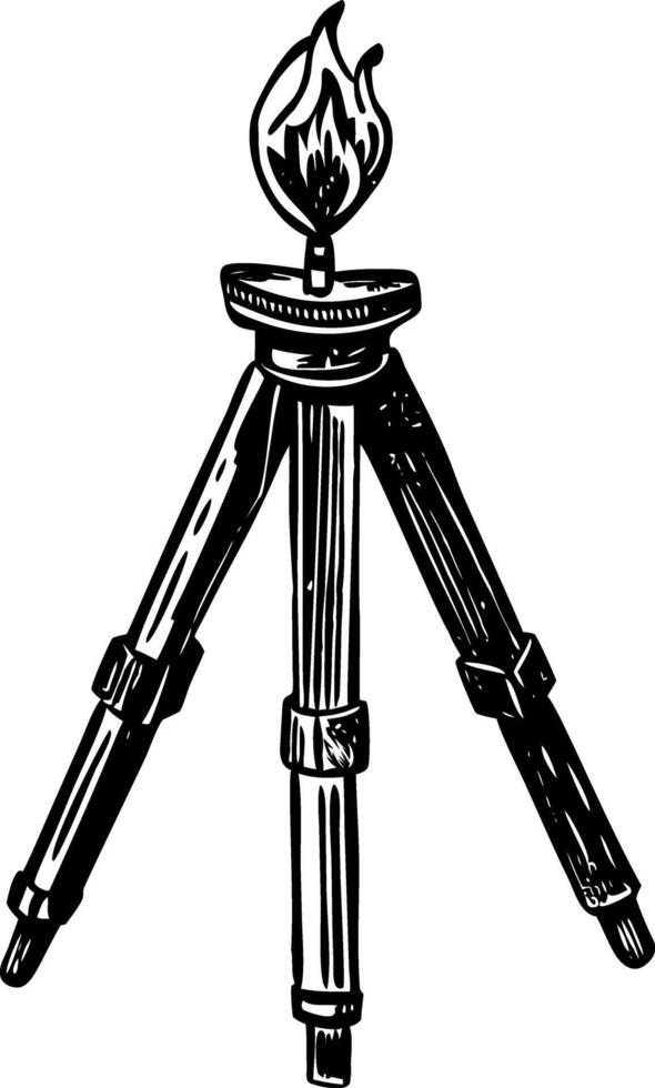 A vintage style illustration showing a campfire tripod vector