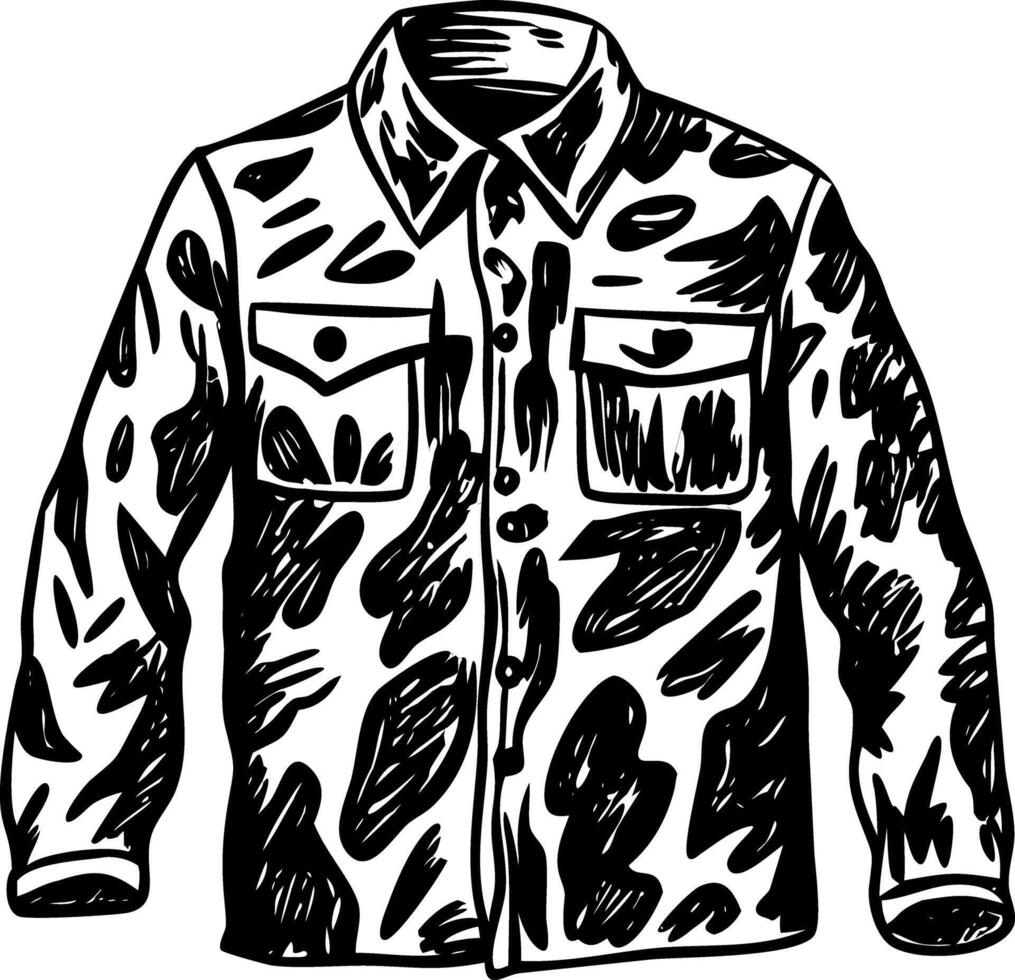A vintage style illustration depicting a camo jacket vector