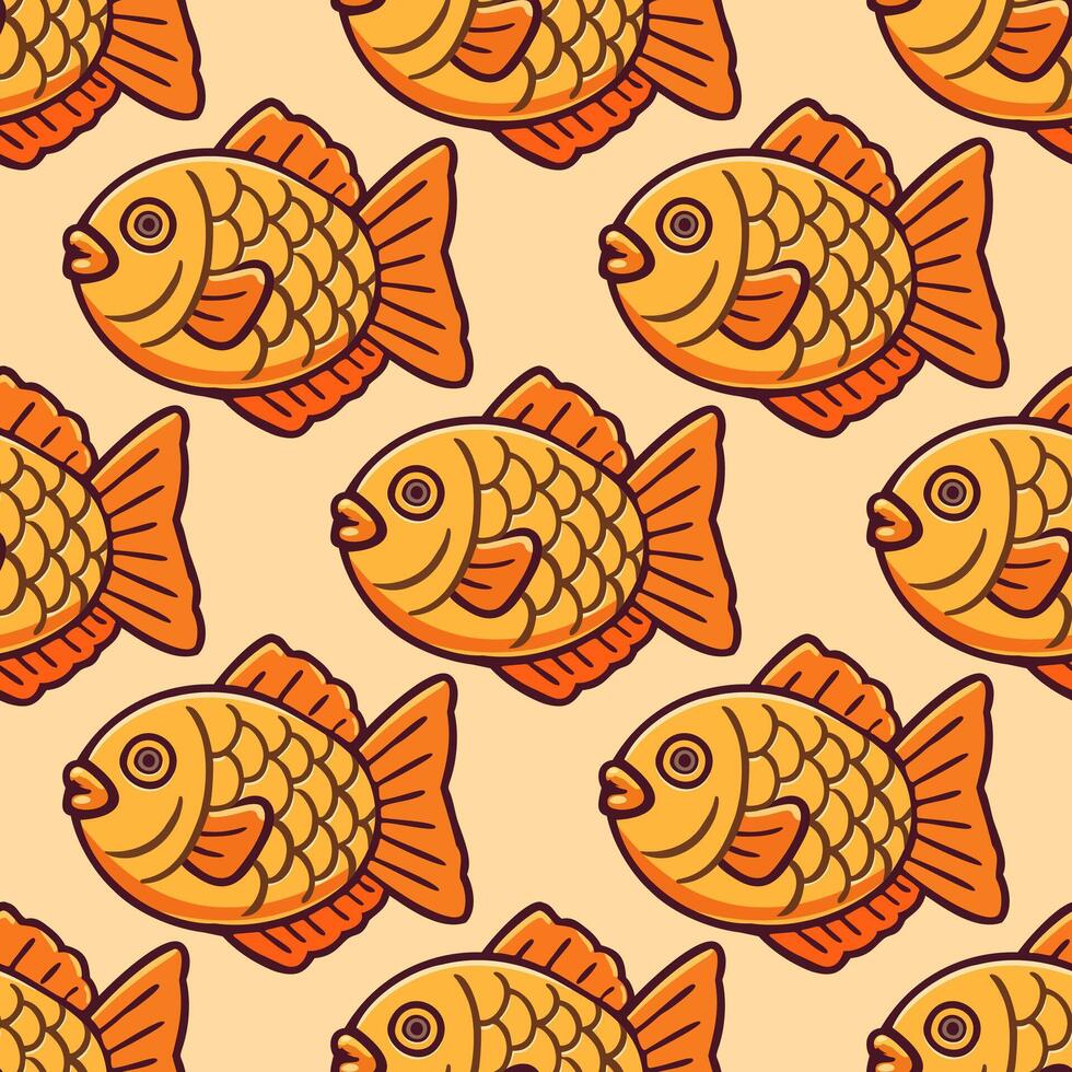 seamless taiyaki pattern. Japanese traditional fish shaped dessert vector