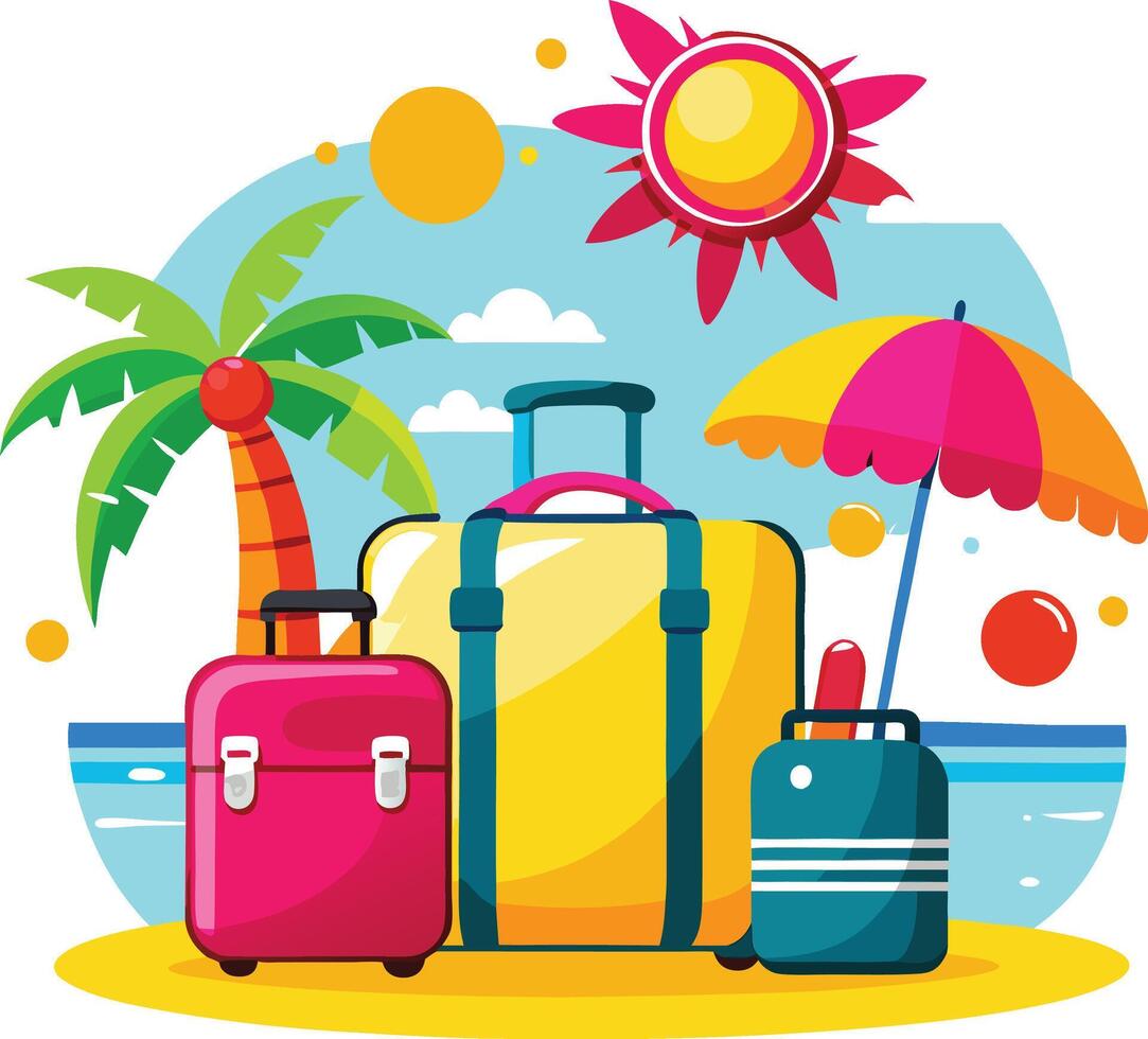 Summer Beach Vacation with Luggage vector