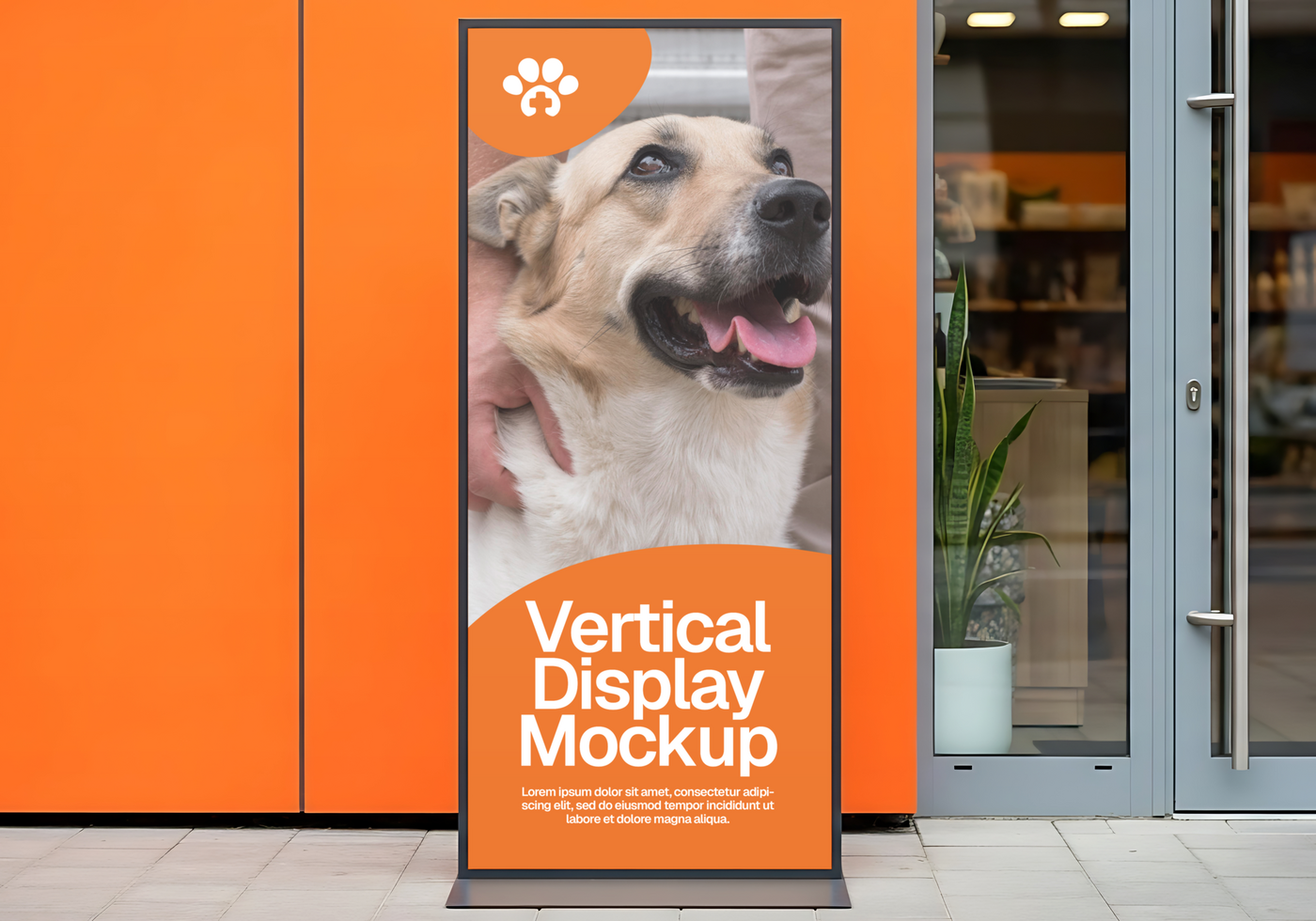 Vertical Display Mockup with Dog Advertisement psd
