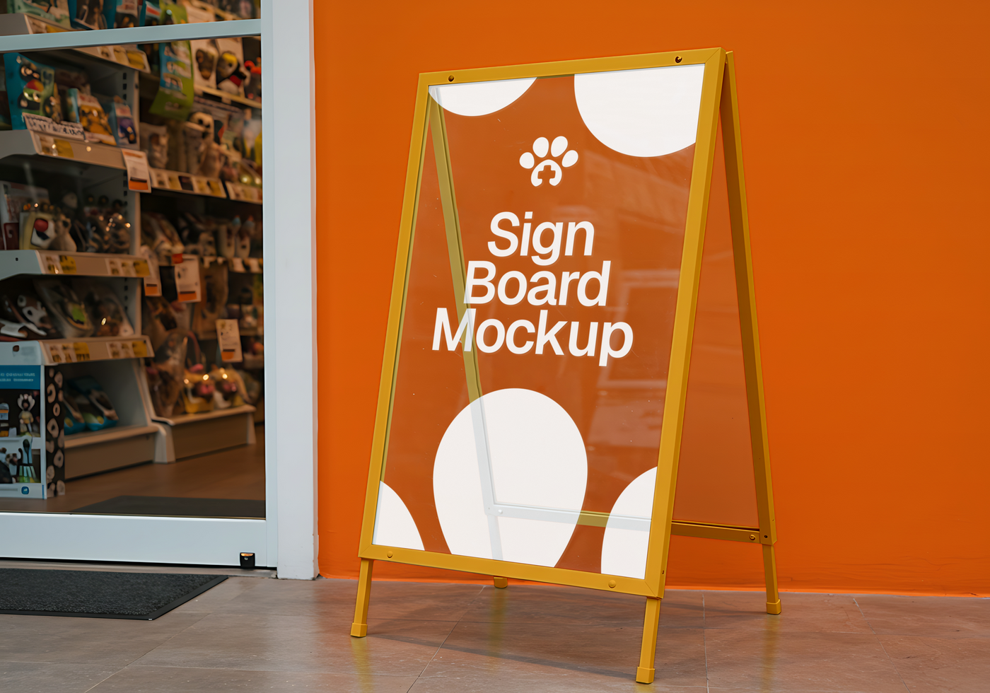 glass Board Mockup in Front of a Pet Store psd