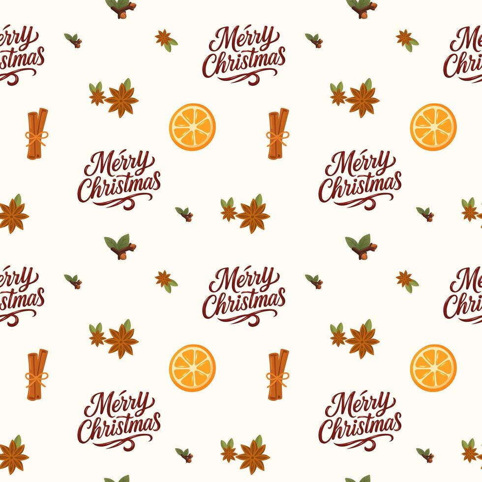 seamless pattern for christmas with star anise, cinnamon, clove and orange vector