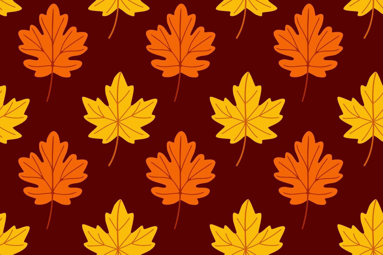 Bold seamless pattern with orange and yellow maple leaves on dark brown background. Great for autumn-themed prints, textiles, and seasonal decoration vector