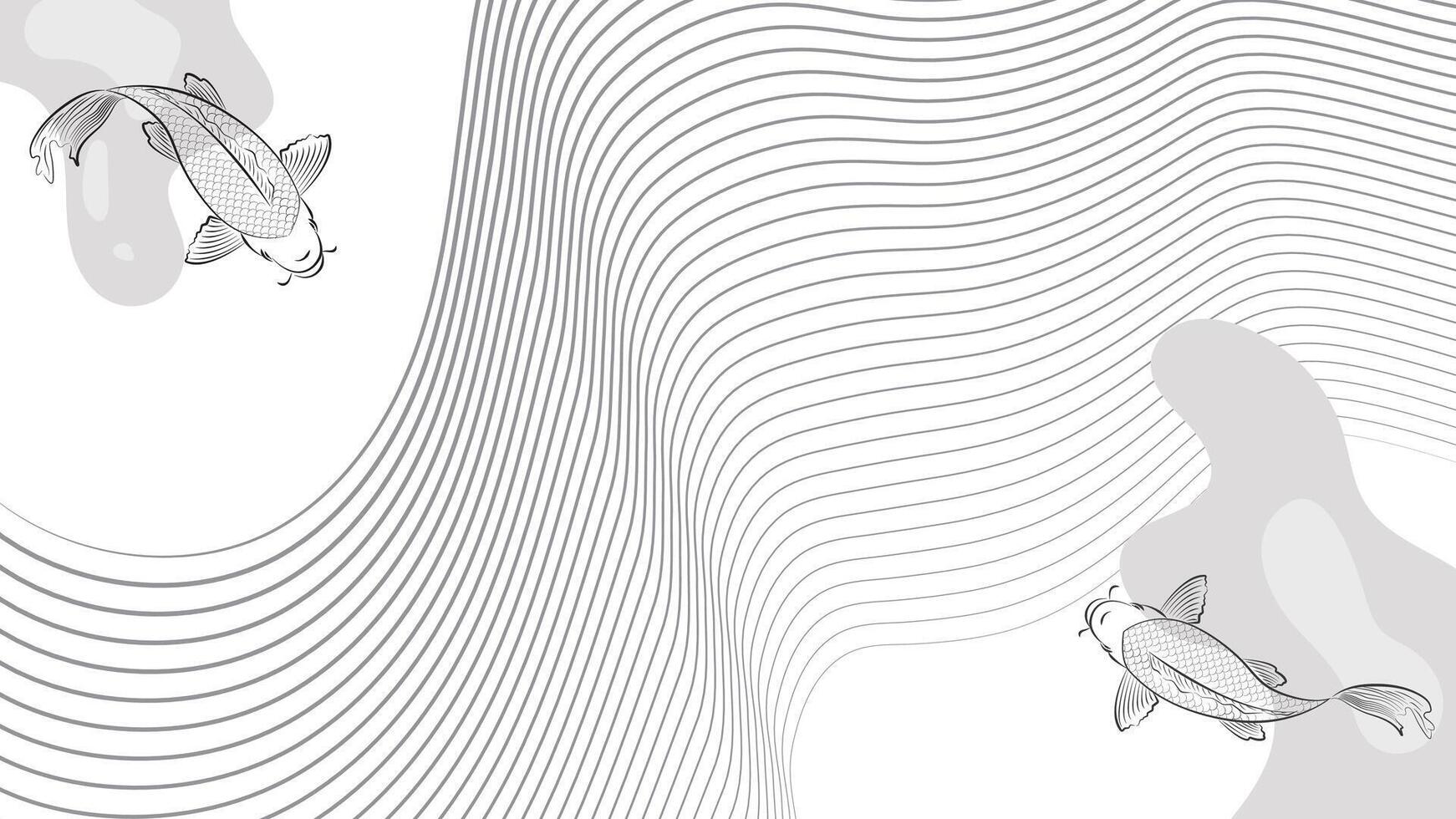 Minimalist Koi Fish and Wave Lines Illustration for Elegant Background Design vector