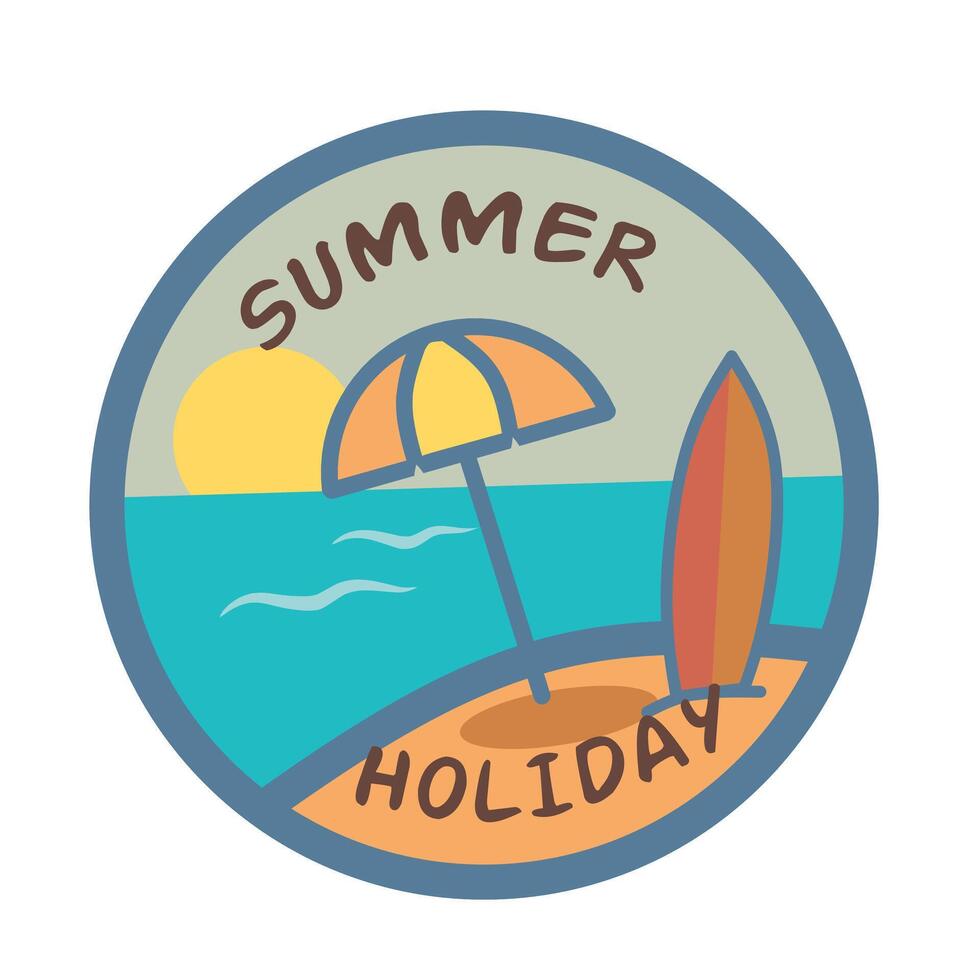 Beach Umbrella and Surfboard Scene vector