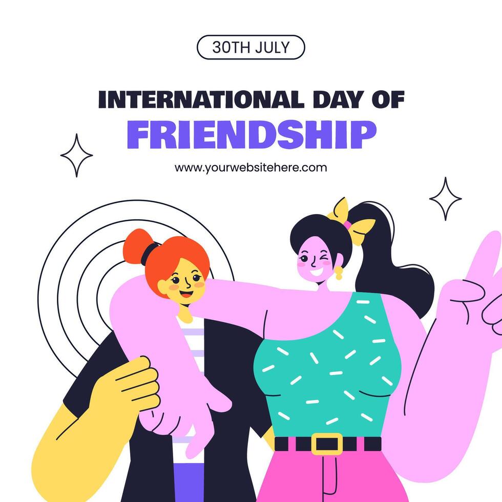 Happy Friendship Day Greeting Card Design for Social Media in Hand Drawn Cartoon Style Illustration vector
