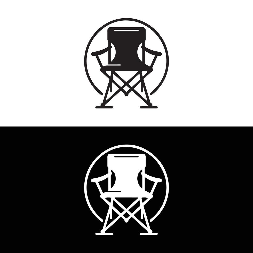Minimalist camping chair silhouette. Black and white camping element icon vector