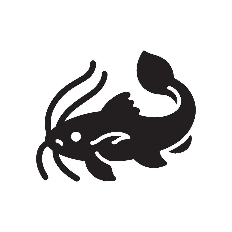 Minimalist catfish silhouette. Black and white catfish icon vector
