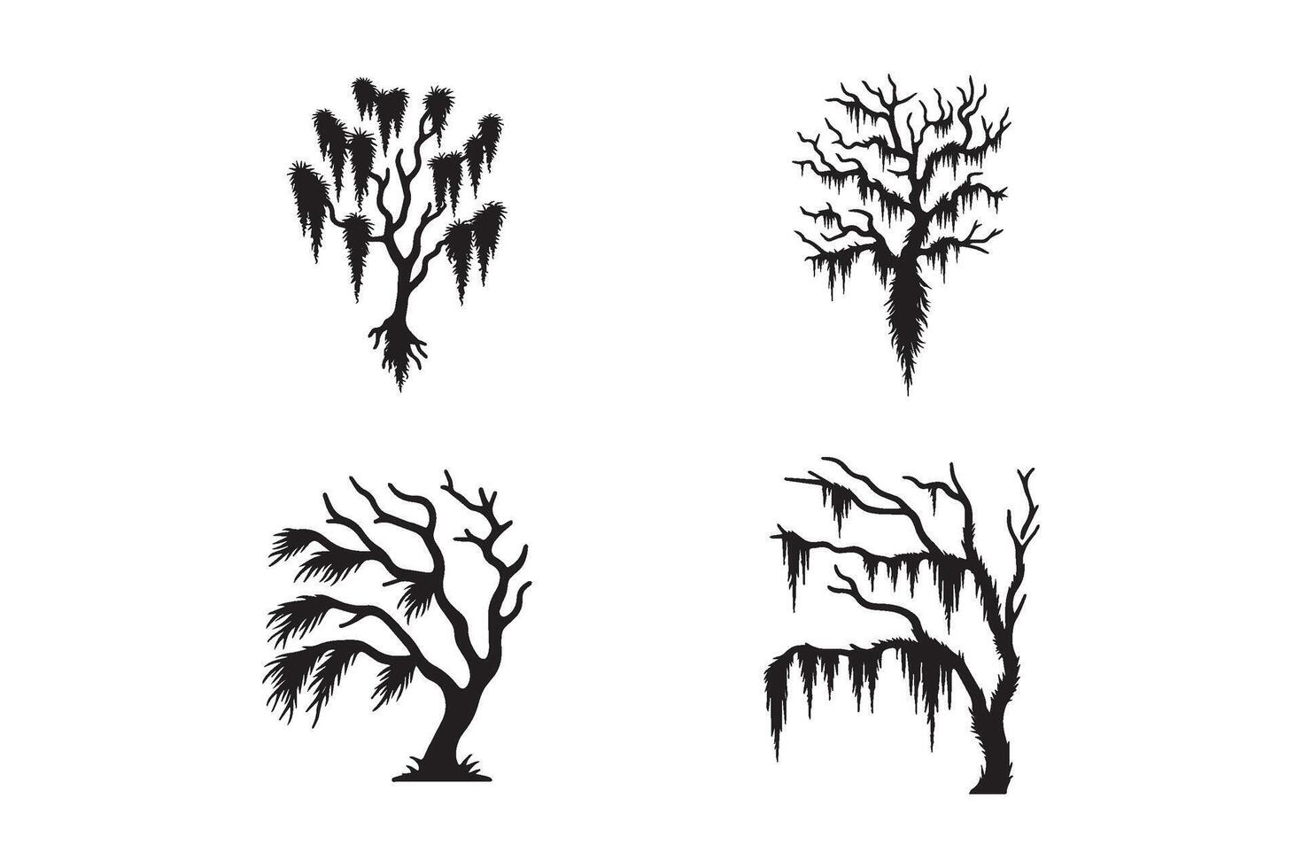 Set of Spanish moss silhouette on white background. Spanish moss icon vector