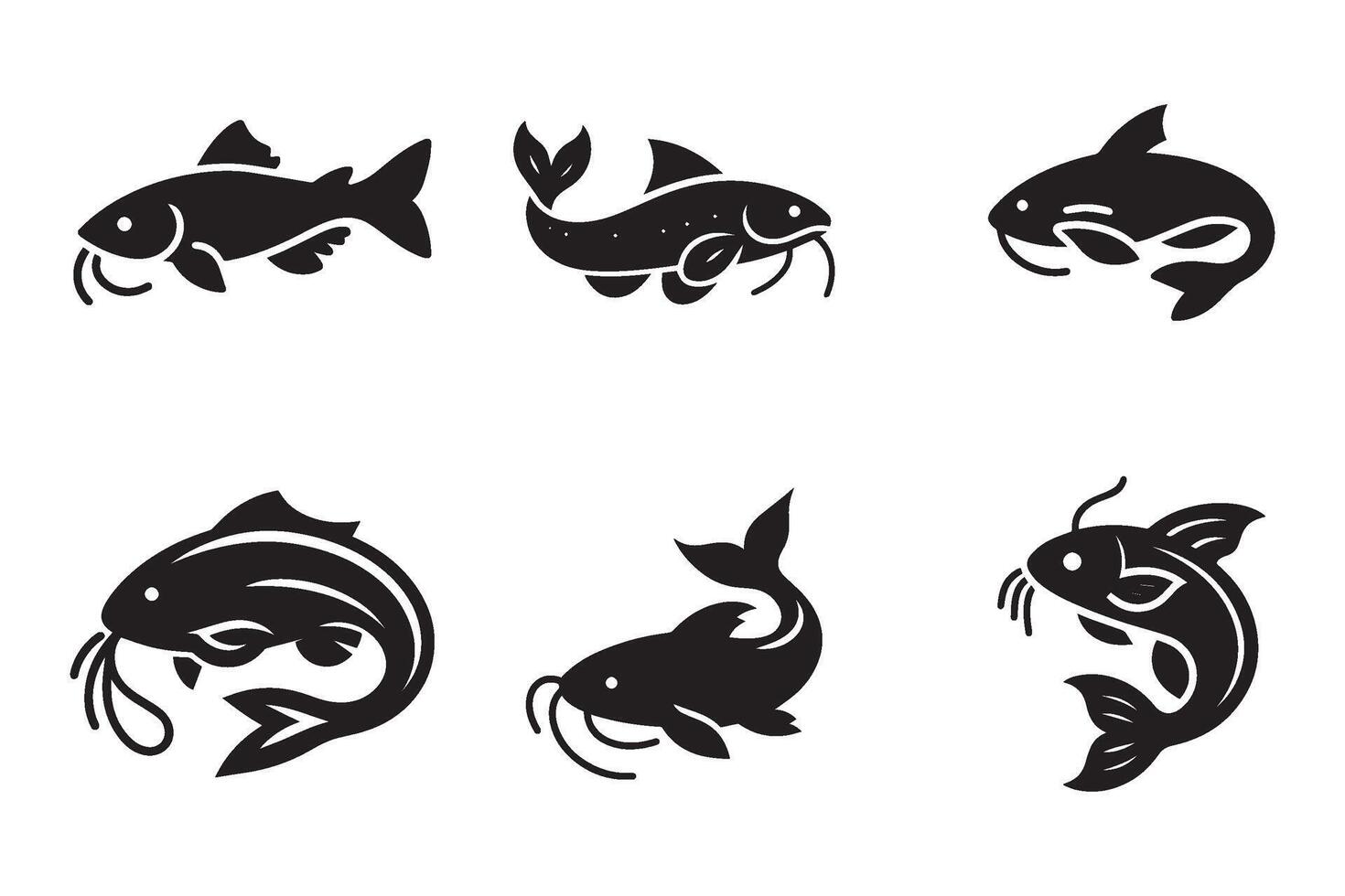 Set of catfish silhouette on white background. Catfish icons vector