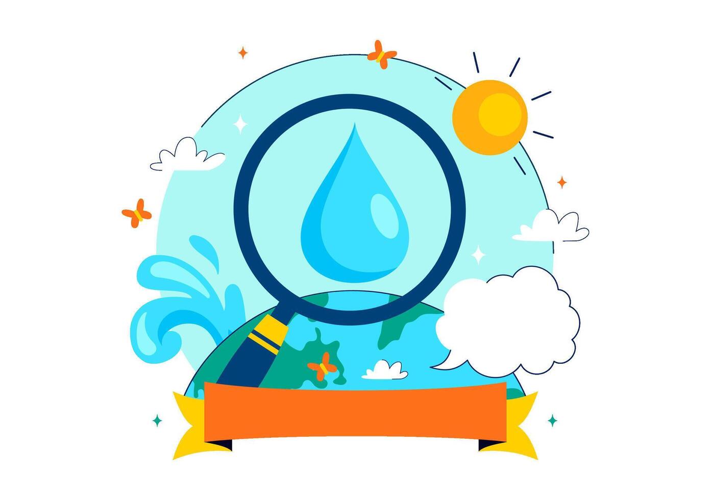 Cartoon for Water Monitoring Day with Earth and Droplets Promoting Clean Water Awareness vector