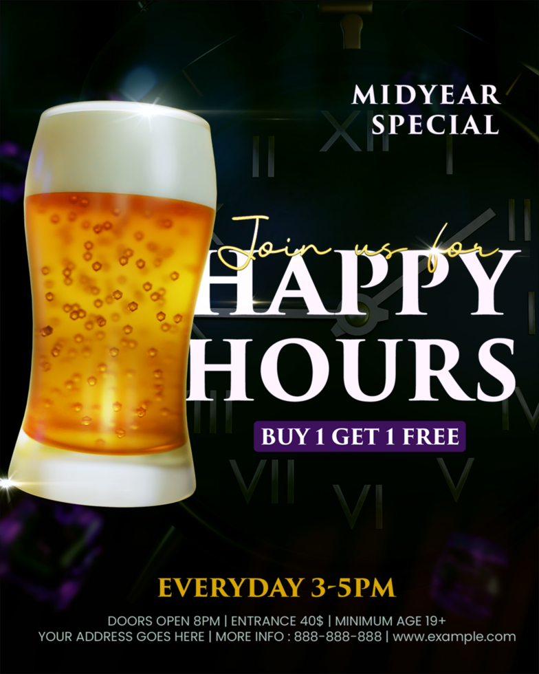 Dark Luxury Join us Happy Hours Buy 1 get 1 Free Happy Hours Promotion psd