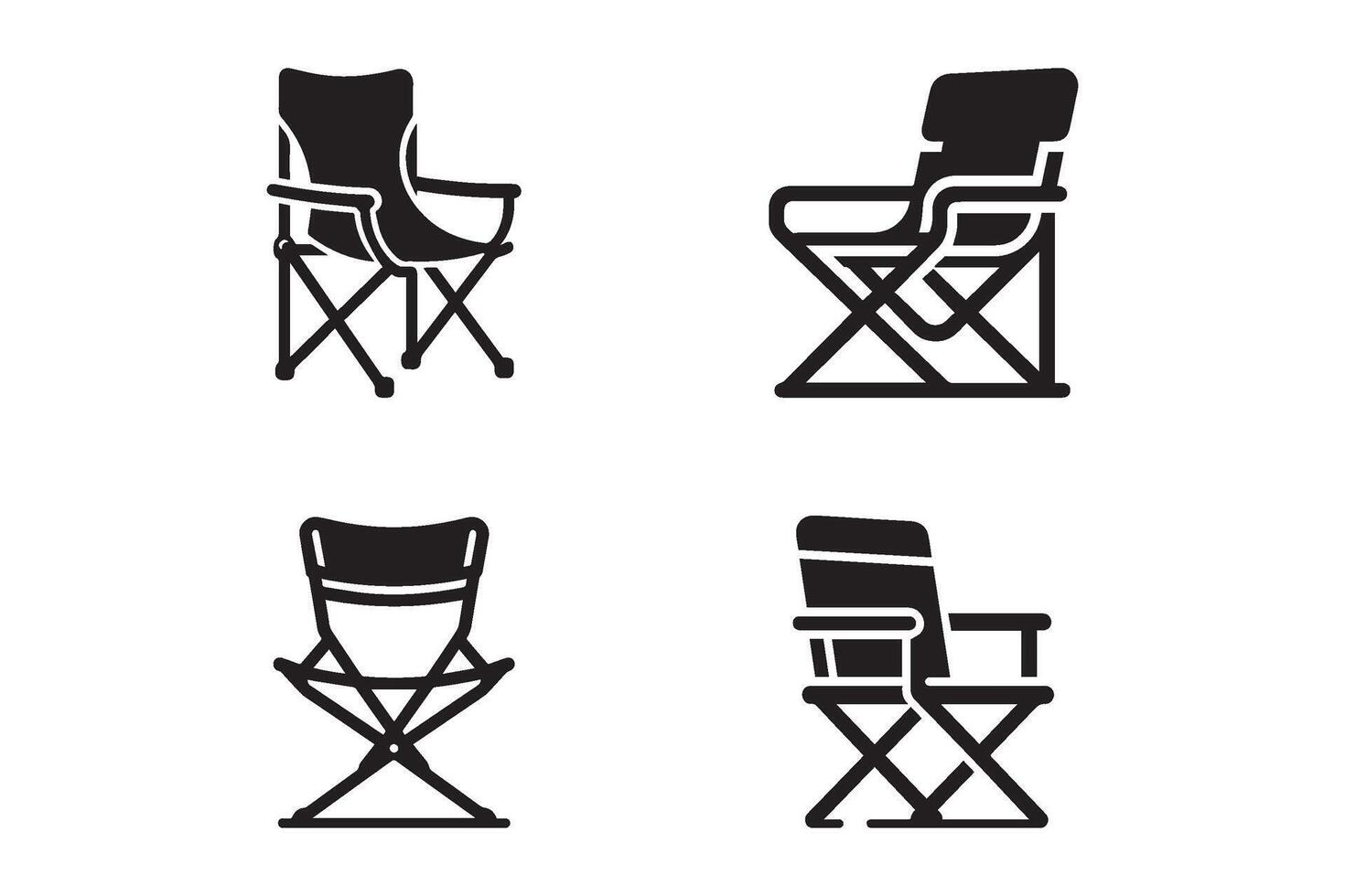 Set of folding camping chair silhouette on white background. vector