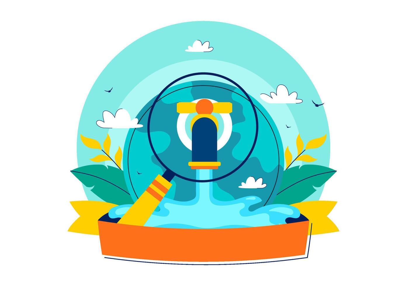 Illustration for World Water Monitoring Day on September 18 Featuring Earth and Water Droplets in a Flat Cartoon Style vector