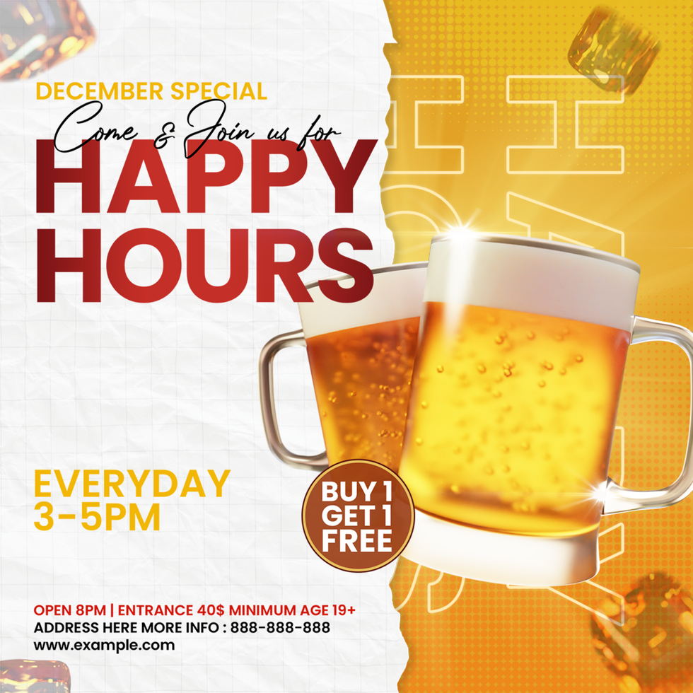 White Yellow Professional Come Join Us Happy Hours Promotion psd