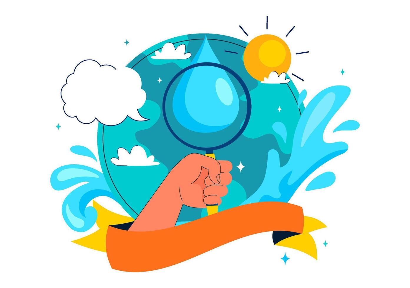 Water Resource Protection Illustration for World Water Monitoring Day with Earth and Blue Droplets vector