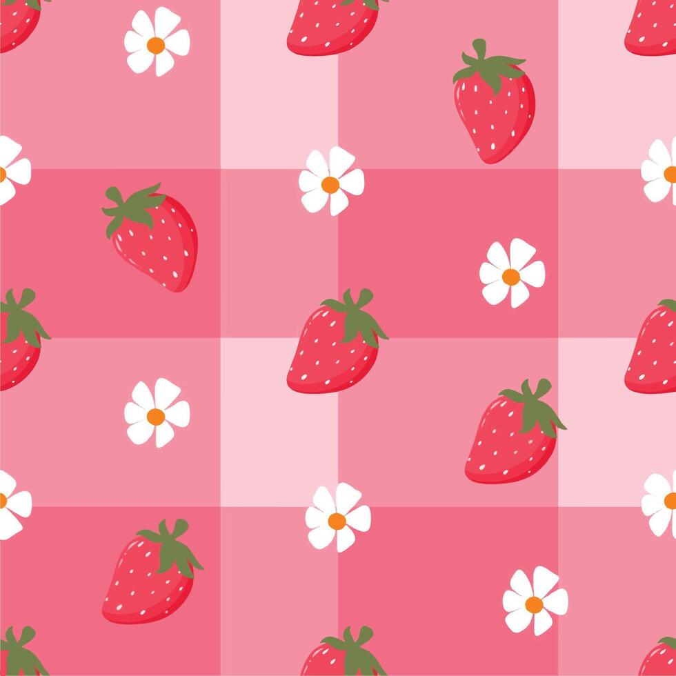 strawberry and white flower seamless pattern with pink background vector