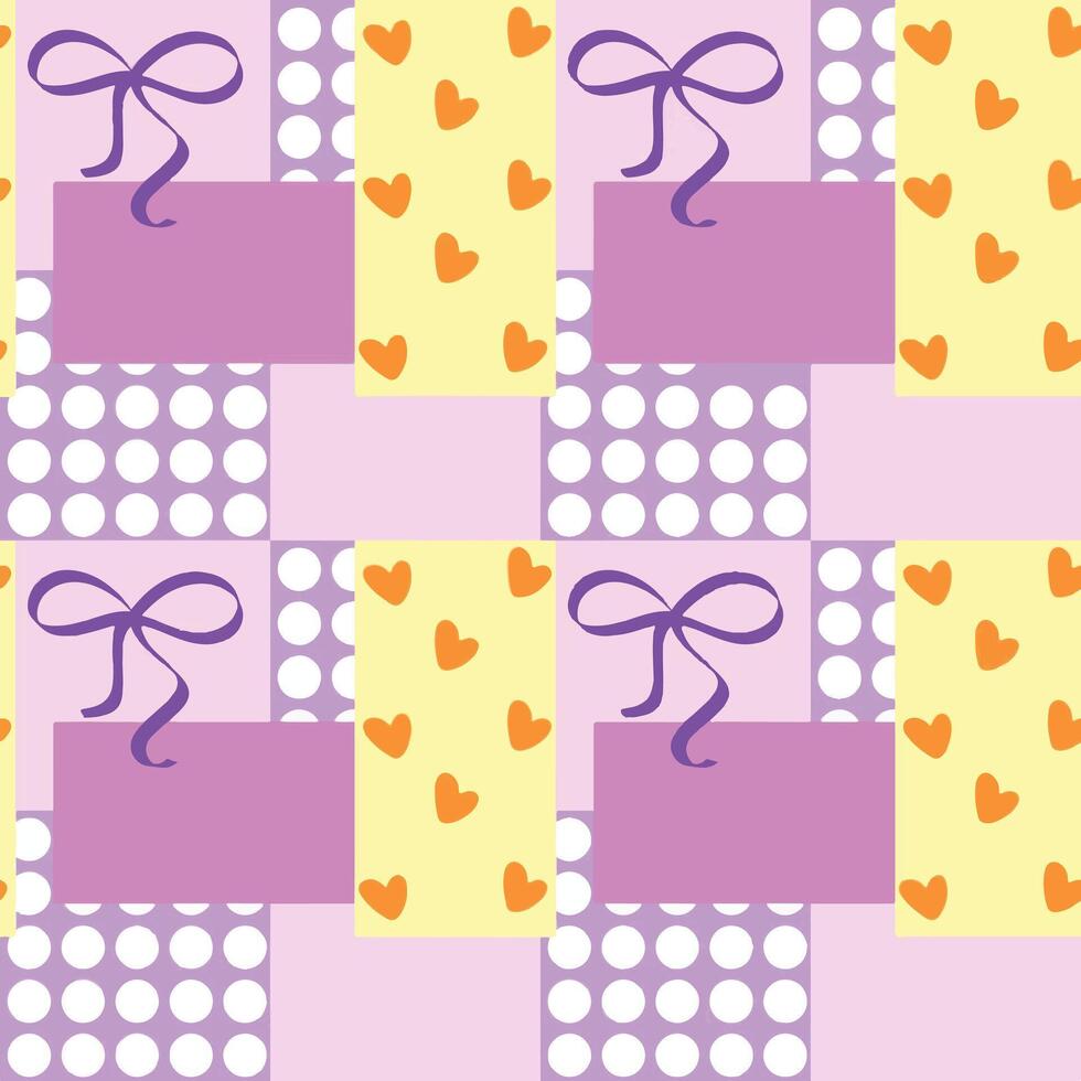 seamless colorful pattern with polka dots and ribbon with yellow purple pink background vector
