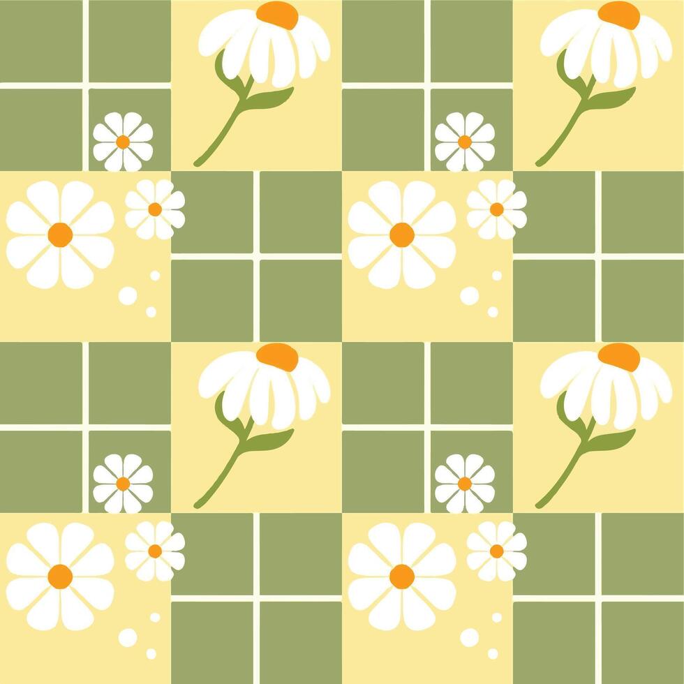 seamless pattern with flower green an yellow background vector