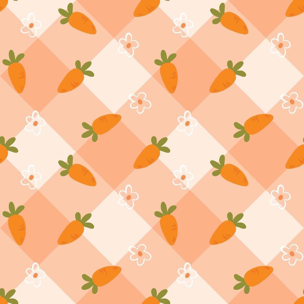 seamless pattern with carrot and flowers with orange background vector