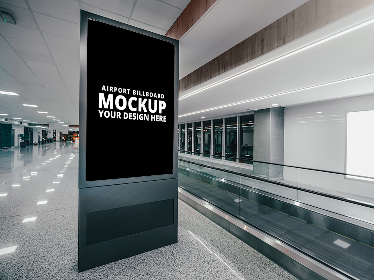 Large Format Billboard Mockup at Airport Terminal psd