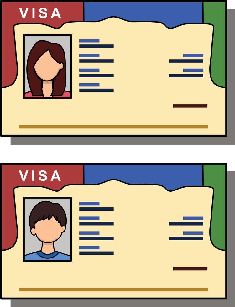Set of visa for man and woman in simple flat design editable illustration vector