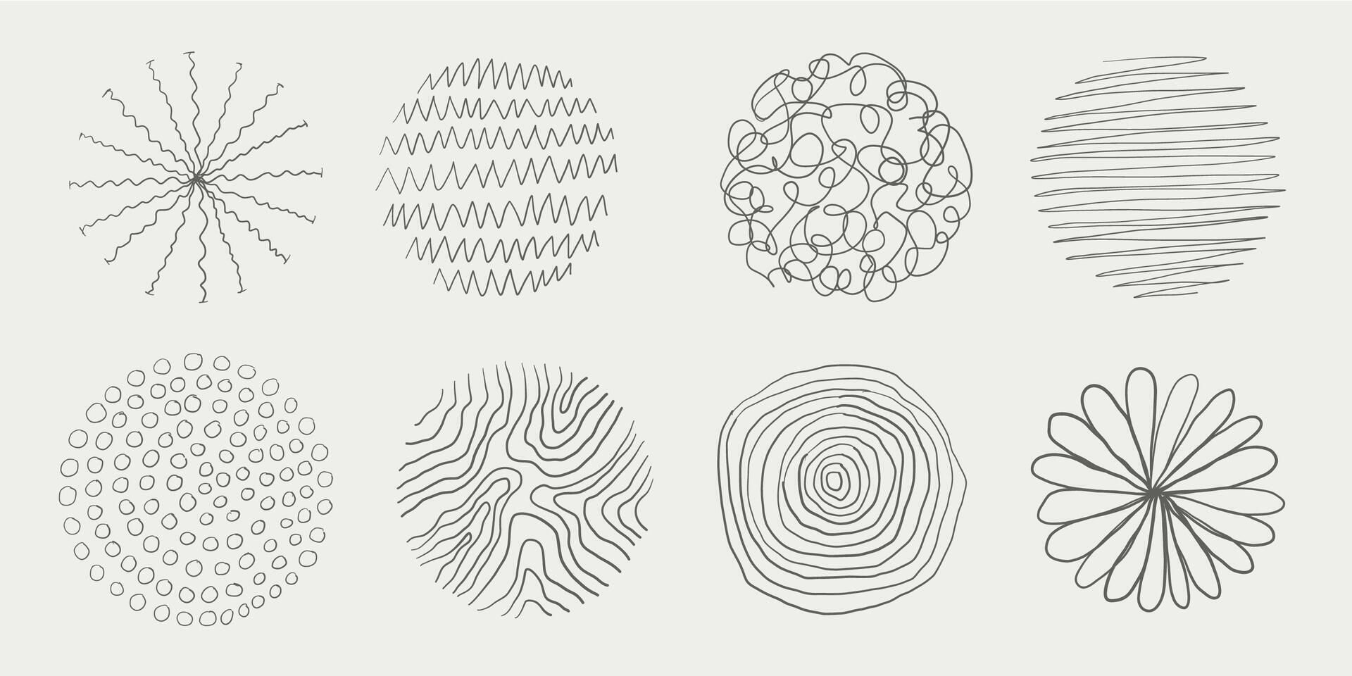 Hand drawn doodles of circular bubble shapes. Abstract modern sketch circles and black pen graffiti elements. Contemporary line art isolated on white background. Trendy round design set. vector